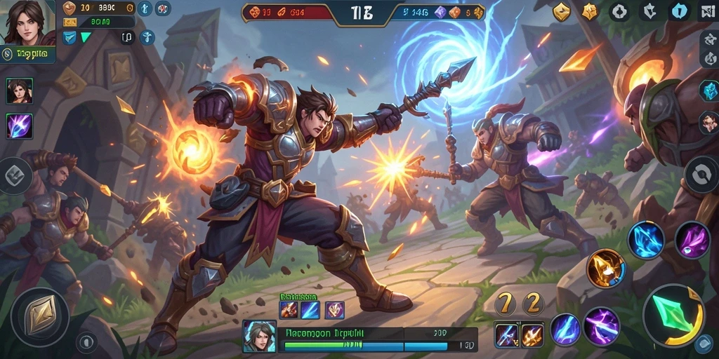 Tampilan gameplay seru dalam pertarungan MOBA.