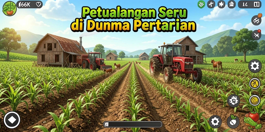 Screenshot gameplay 66K menunjukkan aktivitas bertani yang seru