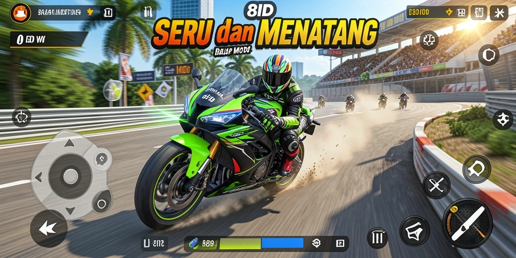 Tangkapan layar 8ID menampilkan balapan motor yang mendebarkan.
