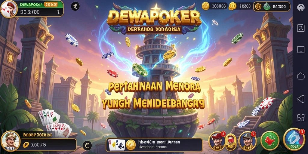 Screenshot gameplay DEWAPOKER yang menunjukkan menara menyerang musuh.