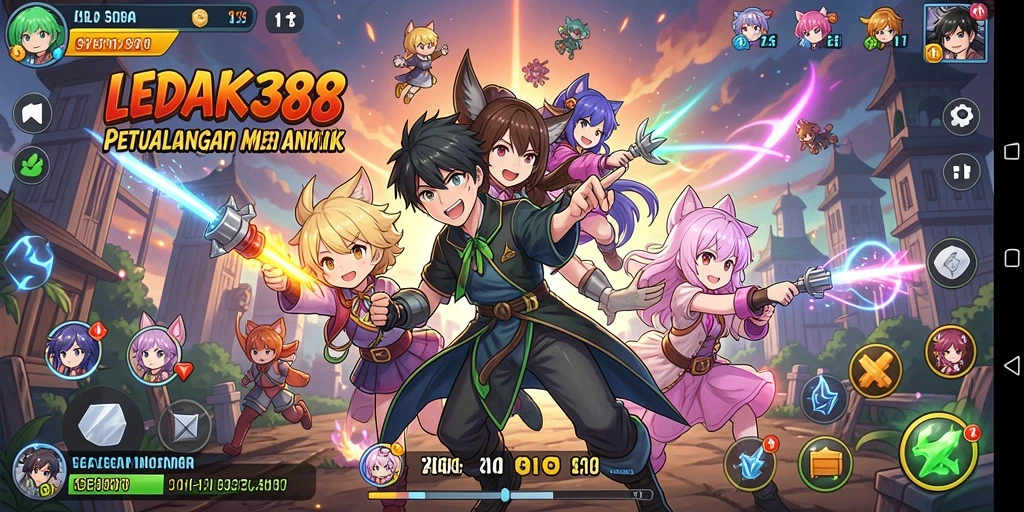 Screenshot menunjukkan karakter Anime utama dalam aksi seru.