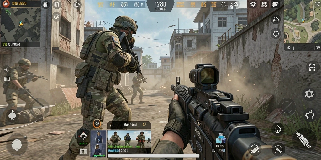 Tampilan gameplay menegangkan dengan aksi tembak-menembak intens.